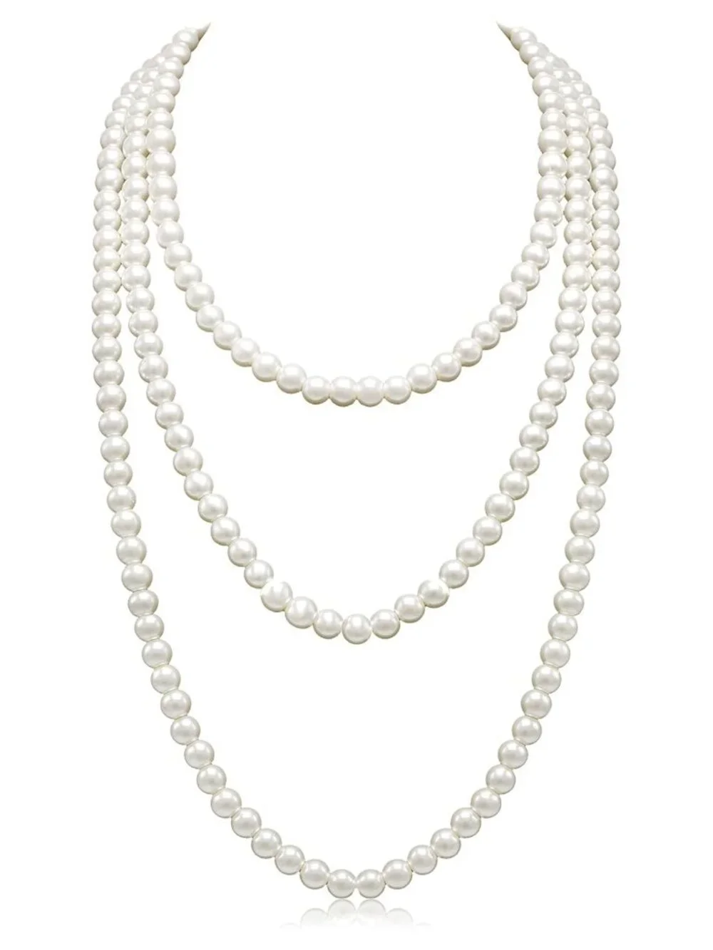 Faux Pearl Strand Necklace 69 Inch Layered Long Necklace Costume Jewelry